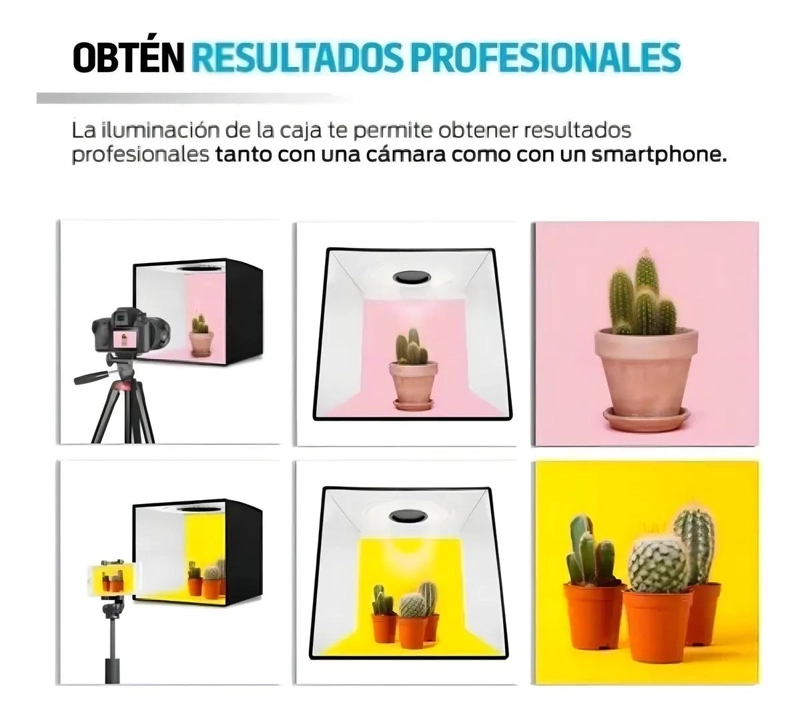 ESTUDIO FOTOGRAFICO PORTATIL 40X40 CM CON ARO LED Y FONDOS - 5