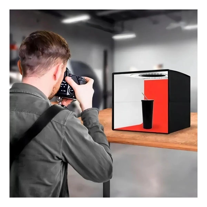 ESTUDIO FOTOGRAFICO PORTATIL 40X40 CM CON ARO LED Y FONDOS - 8