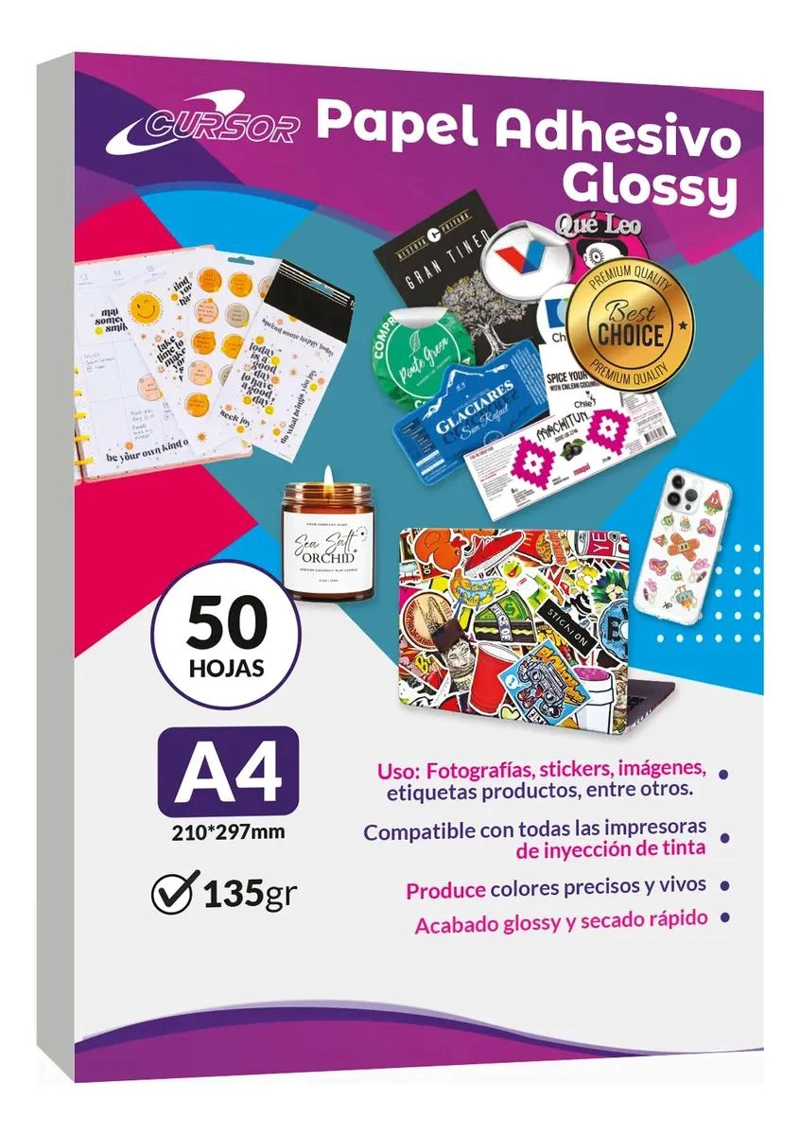 PAPEL ADHESIVO GLOSSY A4 135GR PARA IMPRESION DE ALTA CALIDAD - 1