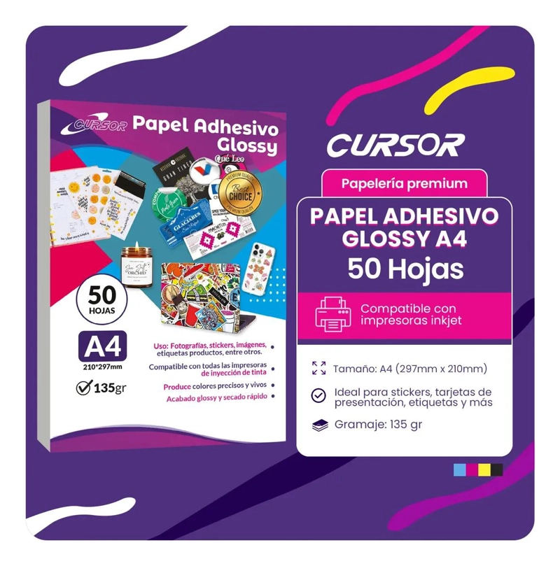 PAPEL ADHESIVO GLOSSY A4 135GR PARA IMPRESION DE ALTA CALIDAD - 2
