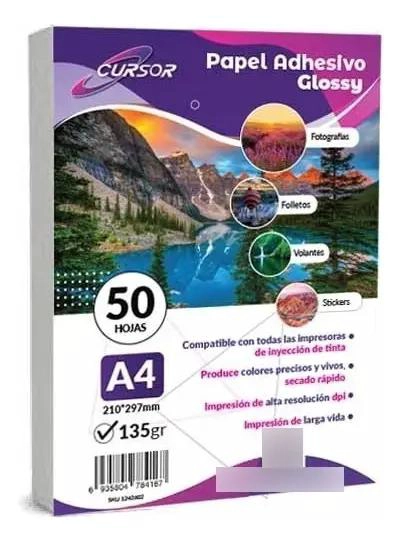 PAPEL ADHESIVO GLOSSY A4 135GR PARA IMPRESION DE ALTA CALIDAD - 3