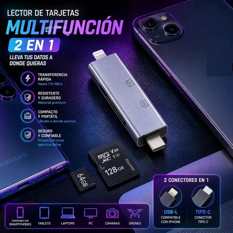 KIT DE MEMORIA MICRO SDXC 64GB CON ADAPTADOR Y LECTOR - 4