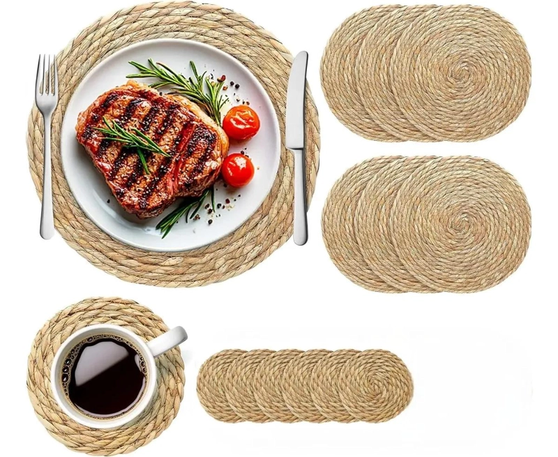 SET DE 12 MANTELES INDIVIDUALES DE YUTE NATURAL PARA MESA - 1