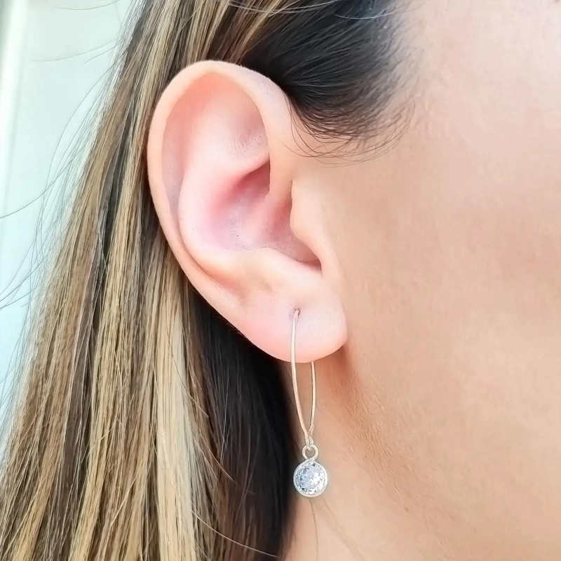 AROS DE PLATA FINA 925 CON CIRCON REDONDO GRANDE - 2
