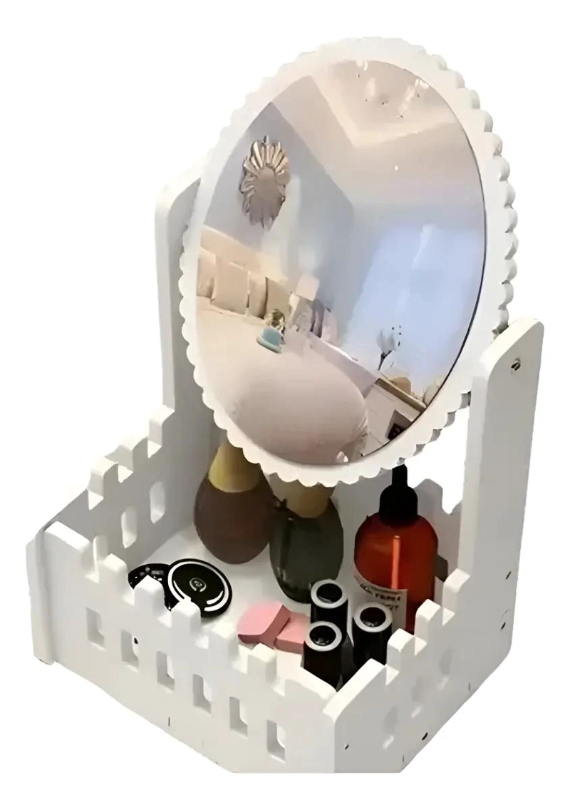ORGANIZADOR DE MAQUILLAJE CON ESPEJO OVALADO Y COMPARTIMENTOS - 1