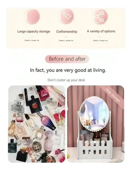 ORGANIZADOR DE MAQUILLAJE CON ESPEJO OVALADO Y COMPARTIMENTOS - 2