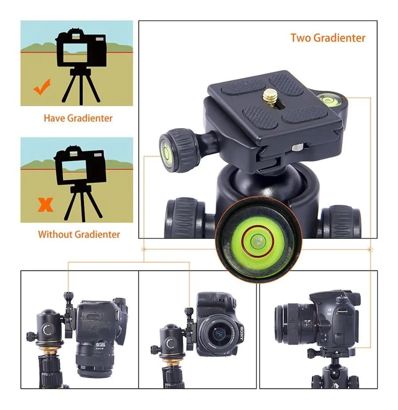 CABEZAL DE BOLA PARA TRIPODE CON ROTACION 360° Y NIVEL DE BURBUJA - 1