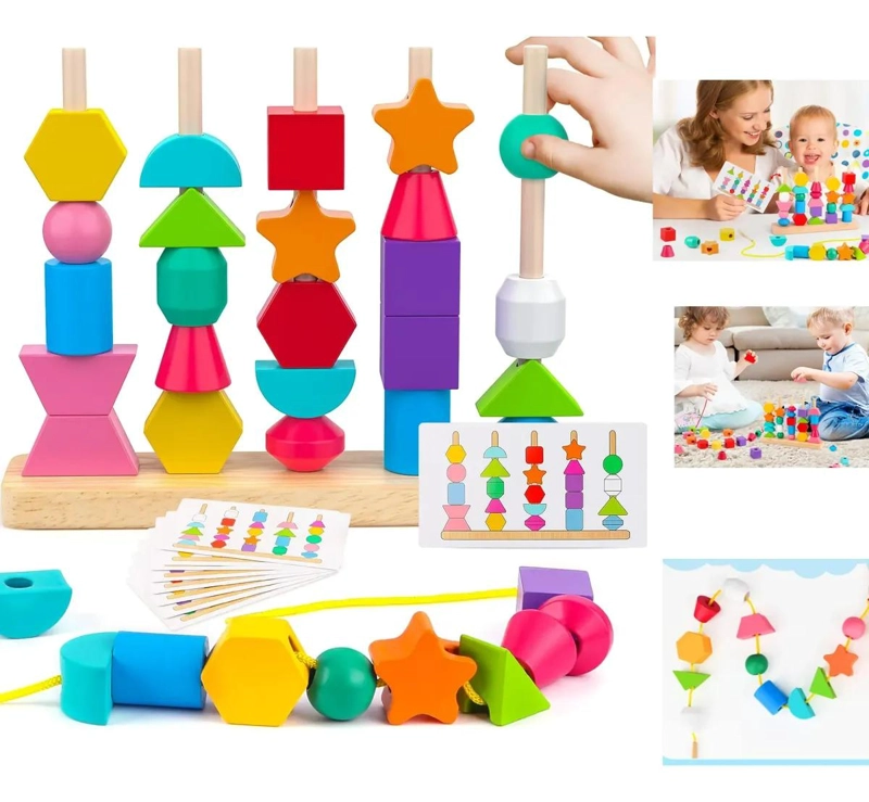 SET DE JUGUETES EDUCATIVOS DE GEOMETRIA CON CUENTAS DE MADERA - 1