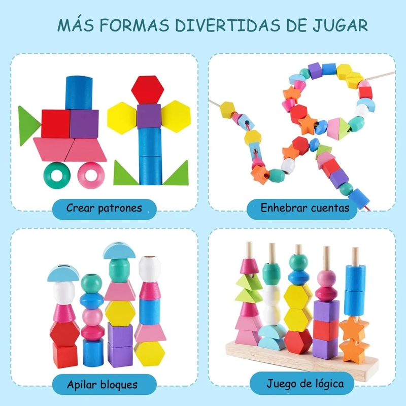 SET DE JUGUETES EDUCATIVOS DE GEOMETRIA CON CUENTAS DE MADERA - 3