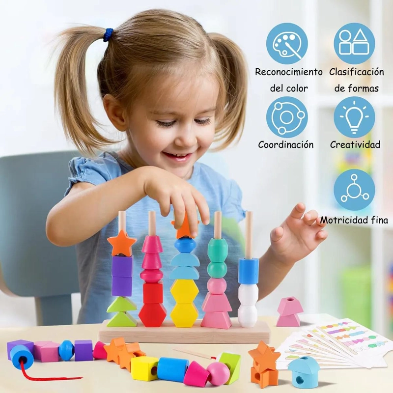 SET DE JUGUETES EDUCATIVOS DE GEOMETRIA CON CUENTAS DE MADERA - 5