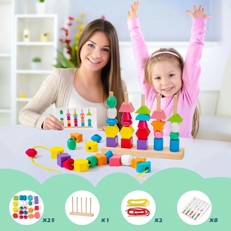 SET DE JUGUETES EDUCATIVOS DE GEOMETRIA CON CUENTAS DE MADERA - 6