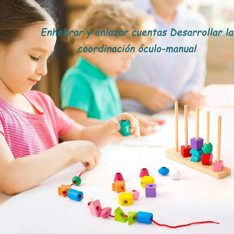 SET DE JUGUETES EDUCATIVOS DE GEOMETRIA CON CUENTAS DE MADERA - 7