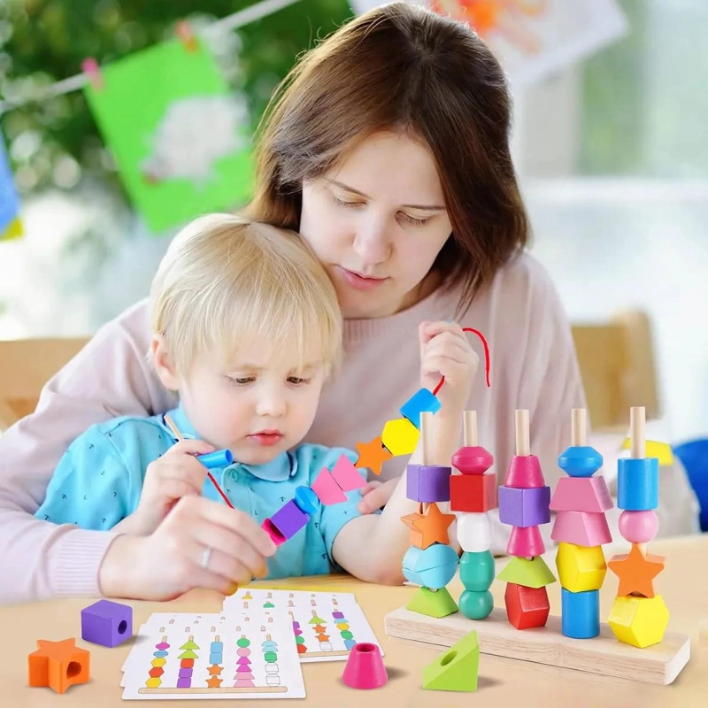 SET DE JUGUETES EDUCATIVOS DE GEOMETRIA CON CUENTAS DE MADERA - 8