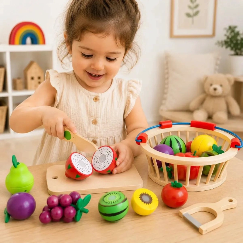 SET DE JUGUETE DIDACTICO DE MADERA CON FRUTAS PARA NIÑOS - 1