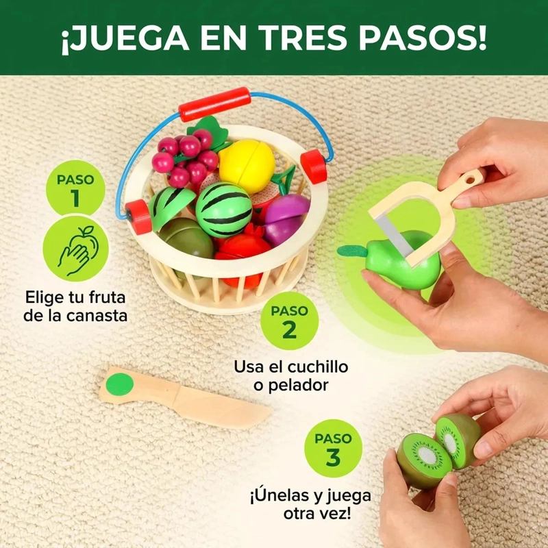 SET DE JUGUETE DIDACTICO DE MADERA CON FRUTAS PARA NIÑOS - 3