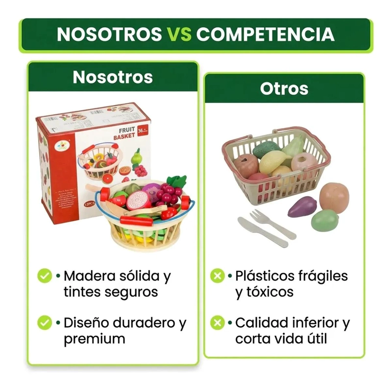 SET DE JUGUETE DIDACTICO DE MADERA CON FRUTAS PARA NIÑOS - 4