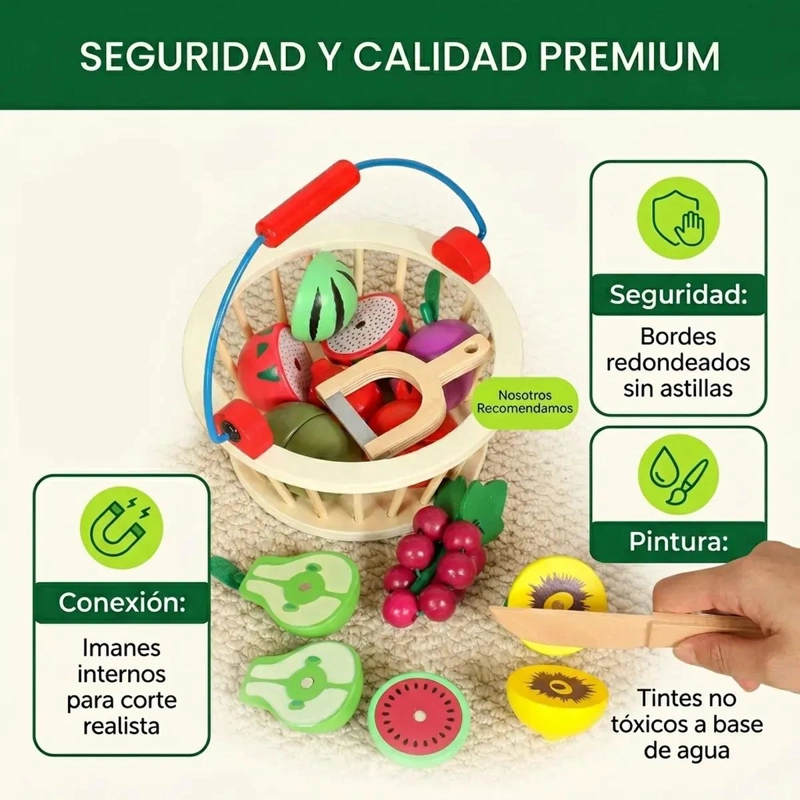 SET DE JUGUETE DIDACTICO DE MADERA CON FRUTAS PARA NIÑOS - 5