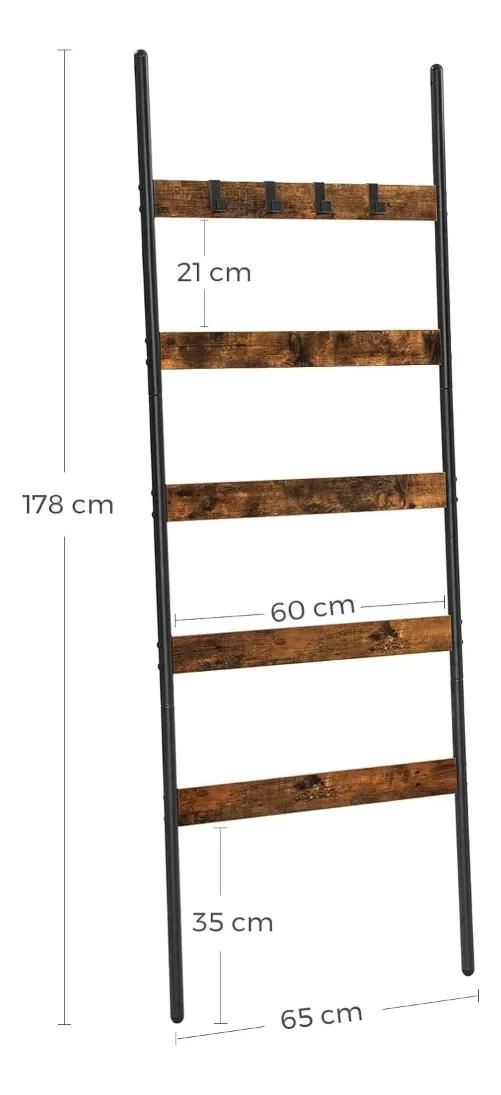 PERCHERO ESCALERA 5 NIVELES DE MADERA Y FIERRO NEGRO - 3