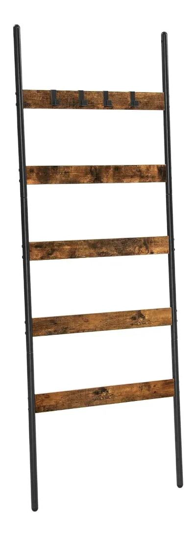 PERCHERO ESCALERA 5 NIVELES DE MADERA Y FIERRO NEGRO - 5