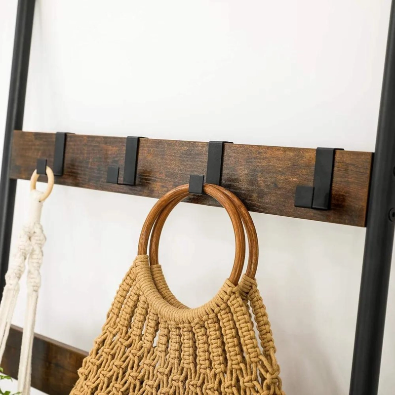 PERCHERO ESCALERA 5 NIVELES DE MADERA Y FIERRO NEGRO - 6