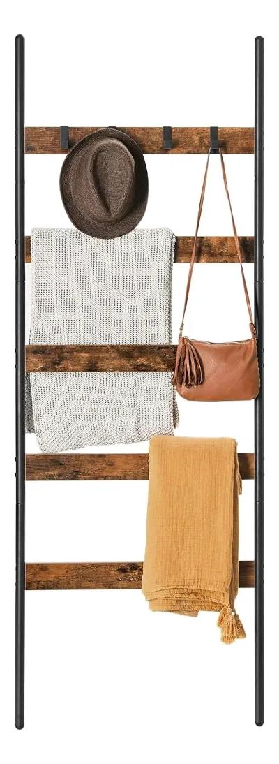 PERCHERO ESCALERA 5 NIVELES DE MADERA Y FIERRO NEGRO - 7