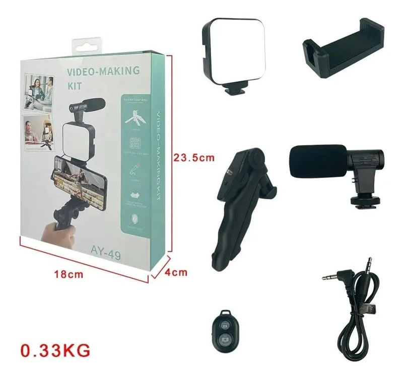 KIT DE GRABACION CON MICROFONO, LUZ LED Y TRIPODE AJUSTABLE - 4