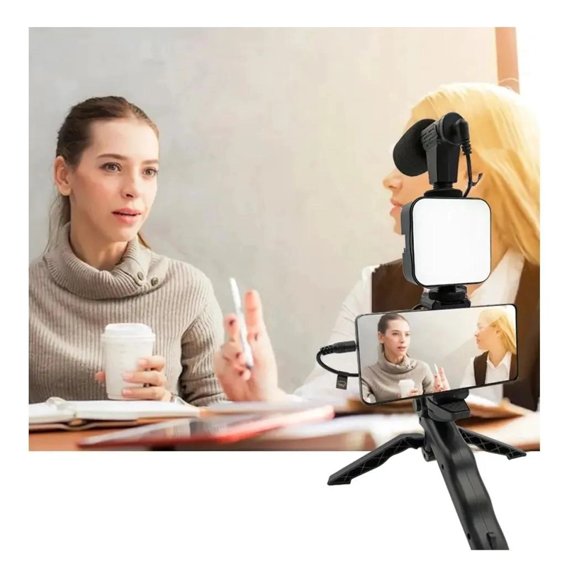 KIT DE GRABACION CON MICROFONO, LUZ LED Y TRIPODE AJUSTABLE - 5