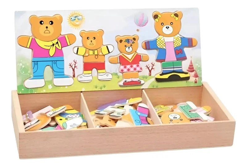 ROMPECABEZAS DE MADERA CON OSOS Y ROPA INTERCAMBIABLE - 1