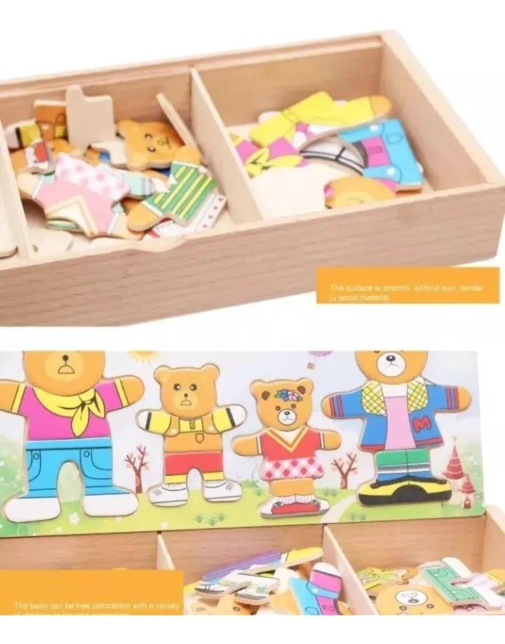 ROMPECABEZAS DE MADERA CON OSOS Y ROPA INTERCAMBIABLE - 3