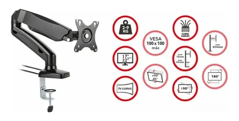 SOPORTE NEUMATICO PARA MONITOR DE ESCRITORIO 13 A 27 PULGADAS - 9