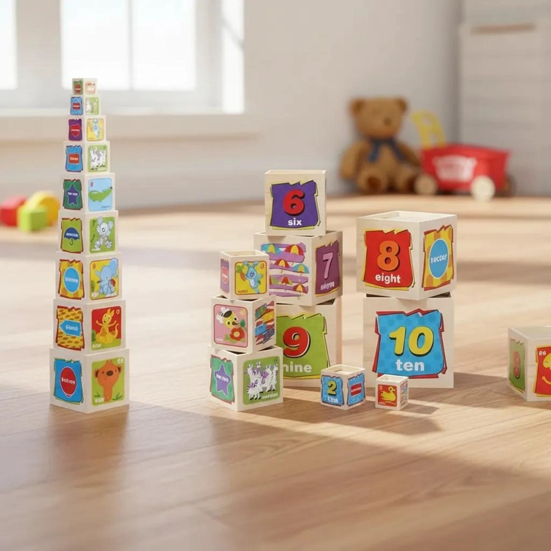 JUEGO DE CUBOS APILABLES DE MADERA PARA NIÑOS - 1
