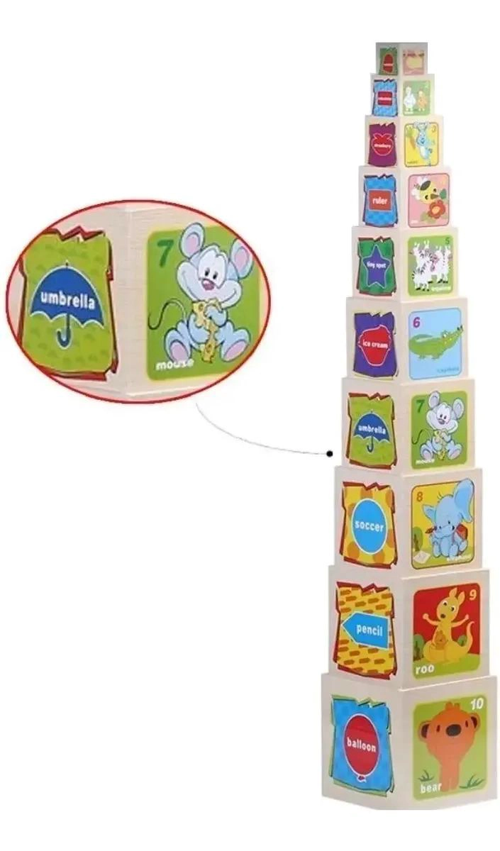 JUEGO DE CUBOS APILABLES DE MADERA PARA NIÑOS - 10