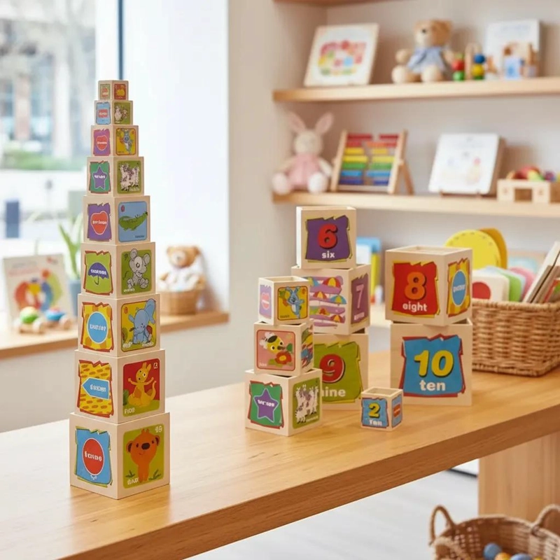JUEGO DE CUBOS APILABLES DE MADERA PARA NIÑOS - 3