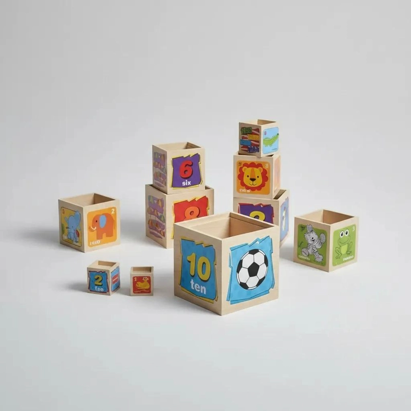 JUEGO DE CUBOS APILABLES DE MADERA PARA NIÑOS - 4