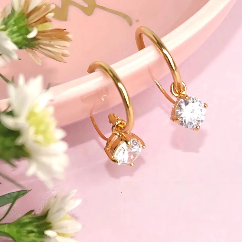 AROS DE PLATA 925 BAÑADOS EN ORO CON PIEDRAS DE CIRCON - 2