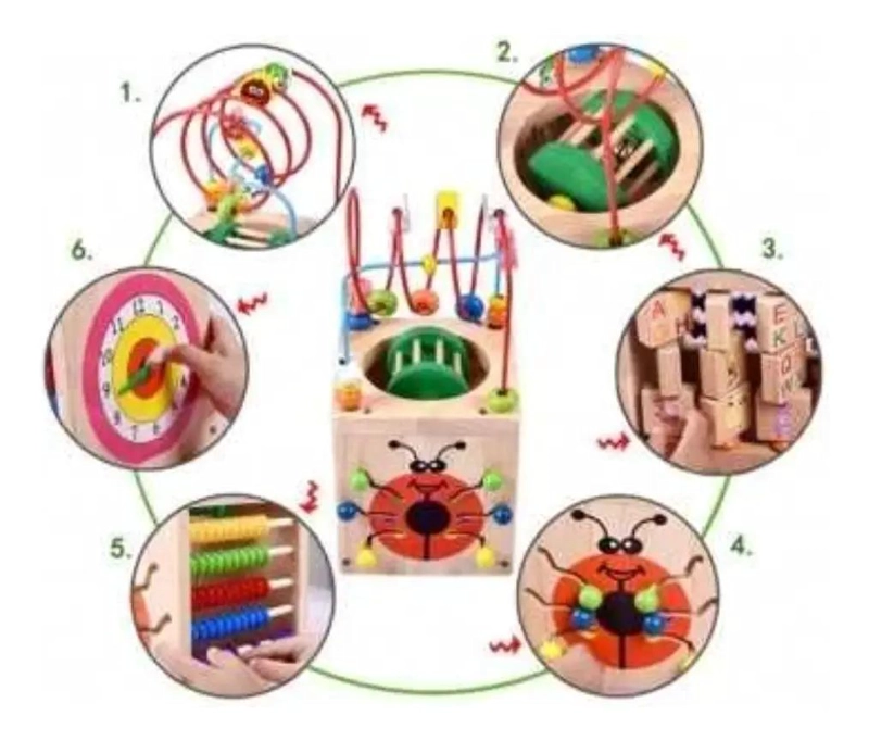 CUBO DE ACTIVIDAD MONTESSORI 6 EN 1 CON LABERINTO EDUCATIVO - 9