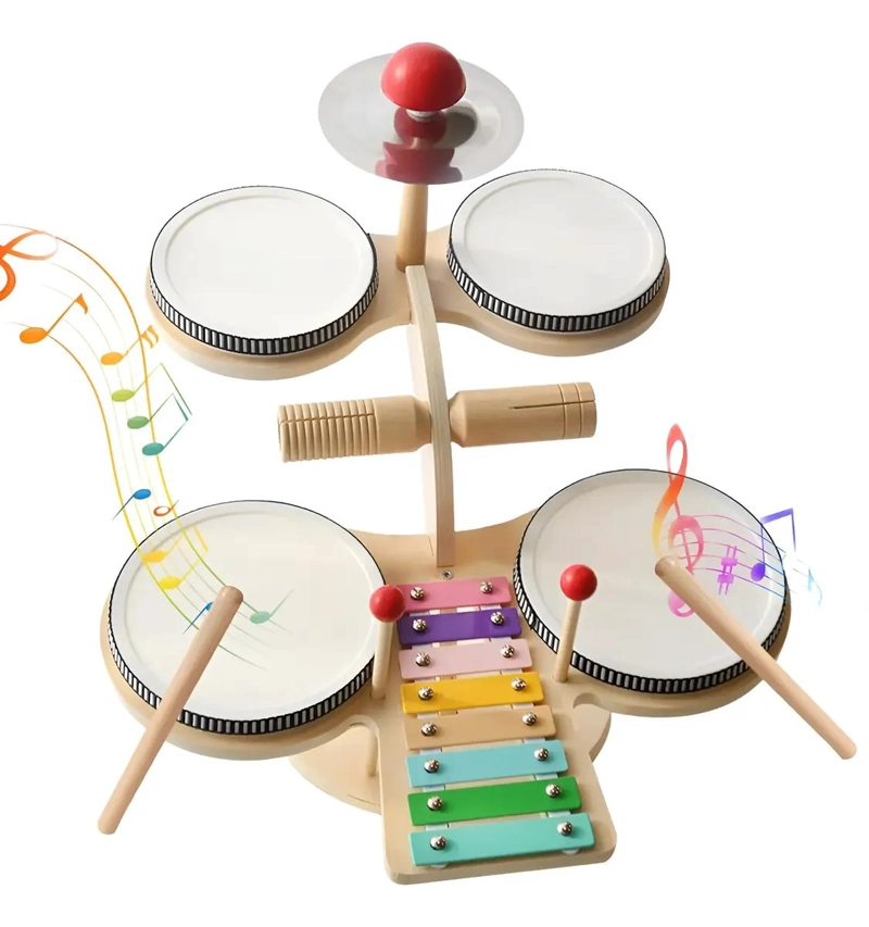 BATERIA INFANTIL DE MADERA 7 EN 1 PARA APRENDIZAJE MUSICAL - 1