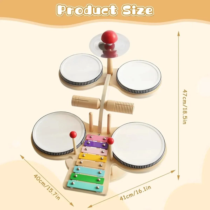 BATERIA INFANTIL DE MADERA 7 EN 1 PARA APRENDIZAJE MUSICAL - 5