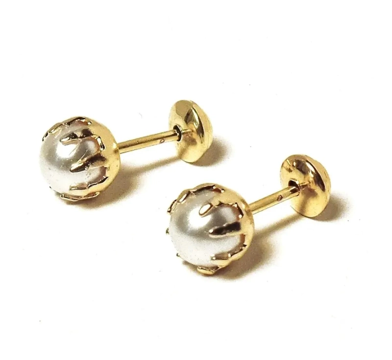 AROS DE PERLA SINTE TICA 5MM ENCHAPADOS EN ORO 18K - 1