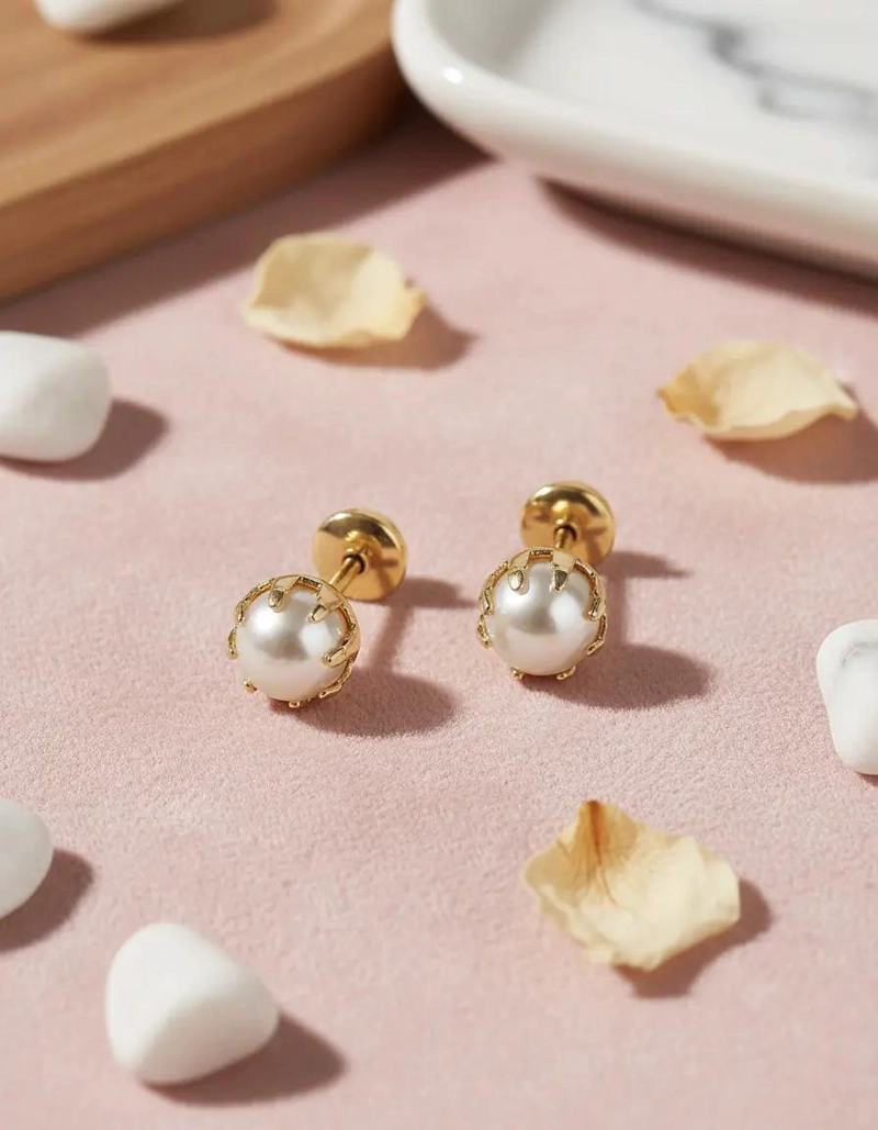 AROS DE PERLA SINTE TICA 5MM ENCHAPADOS EN ORO 18K - 3