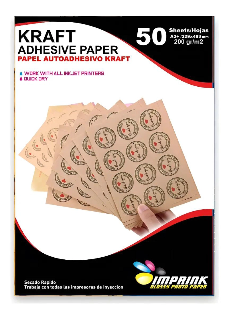 PAPEL ADHESIVO KRAFT IMPRIMIBLE A3+ 200G 100 HOJAS - 1