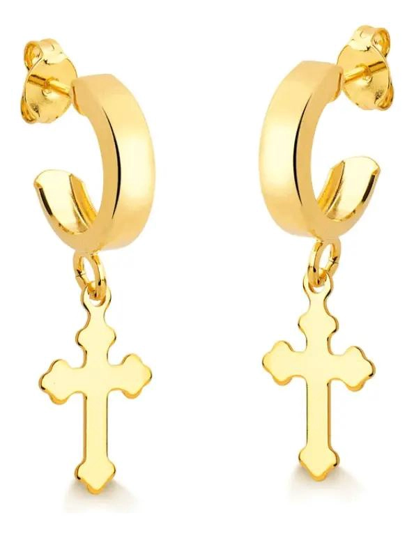 AROS DE MUJER BAÑADOS EN ORO CON CRUZ PEQUEÑA - 1