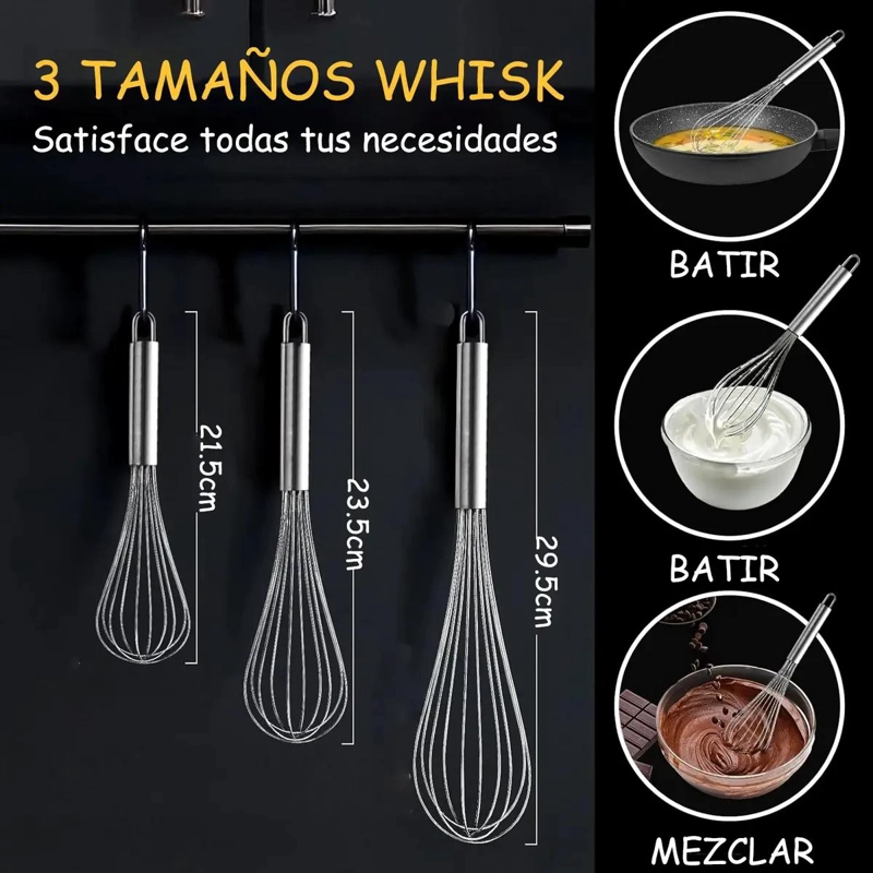 BATIDOR MANUAL DE HUEVO DE ACERO INOXIDABLE EN 3 TAMAÑOS - 2