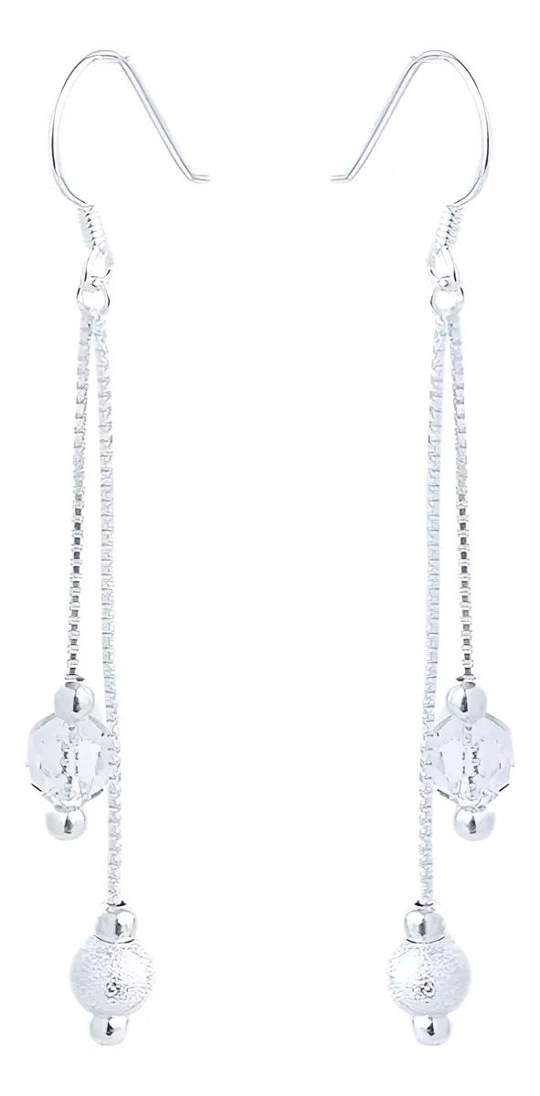 AROS COLGANTES LARGOS DE PLATA CON CRISTALES BRILLANTES - 1
