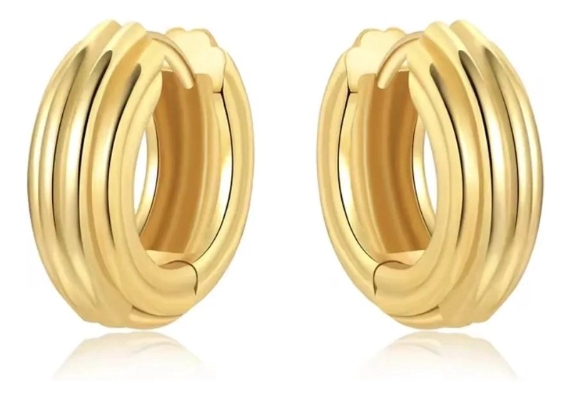 AROS HUGGIE GRUESOS EN PLATA 925 CON BAÑO DE ORO 18K - 4