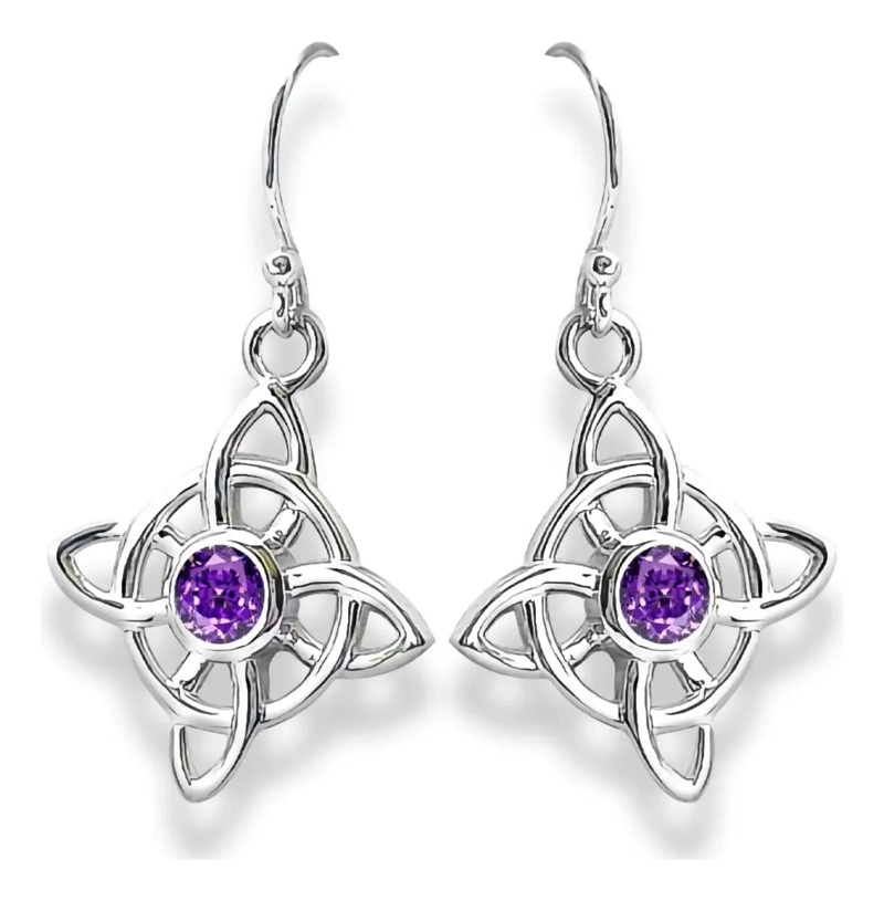 AROS DE PLATA NUDO DE BRUJA CON PIEDRA AMATISTA 980 - 1