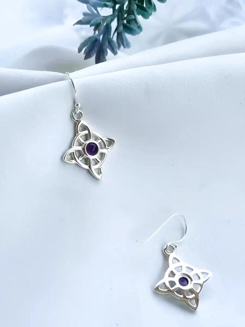 AROS DE PLATA NUDO DE BRUJA CON PIEDRA AMATISTA 980 - 2