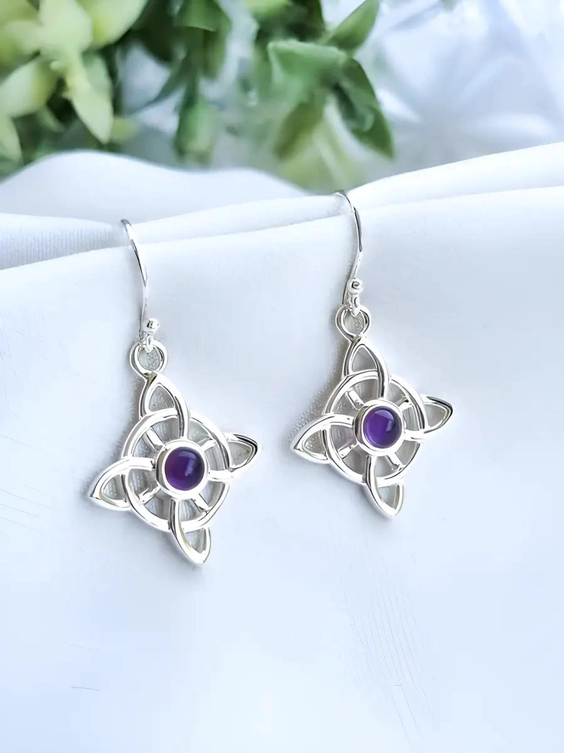 AROS DE PLATA NUDO DE BRUJA CON PIEDRA AMATISTA 980 - 3