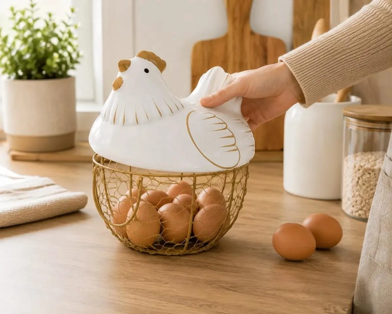CANASTA HUEVERA DECORATIVA DE CERAMICA PARA COCINA - 1