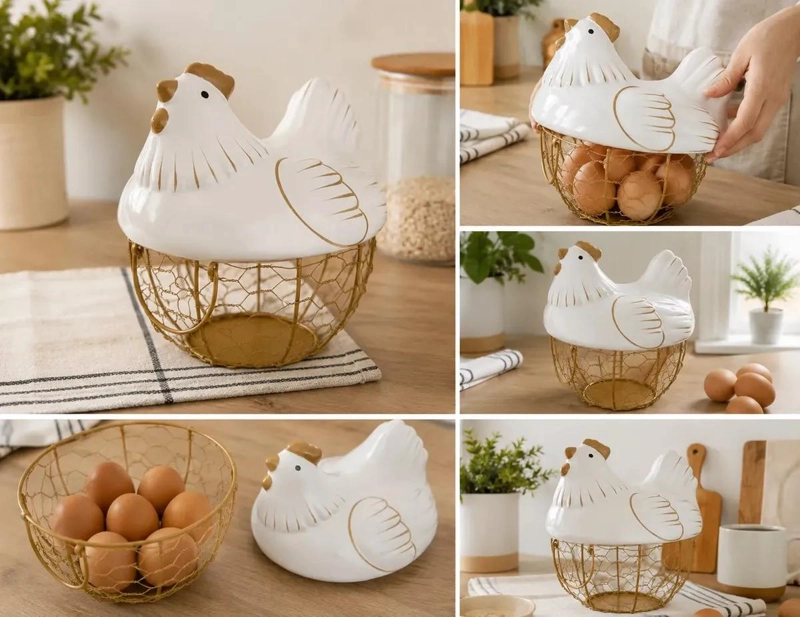 CANASTA HUEVERA DECORATIVA DE CERAMICA PARA COCINA - 4